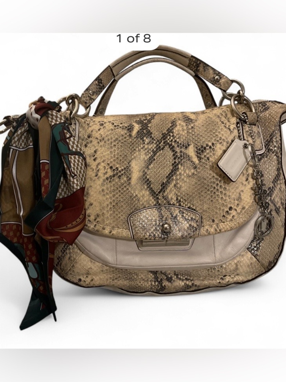 COACH Kristin Python Embossed Leather Hobo Bag - Off-White & Beige
